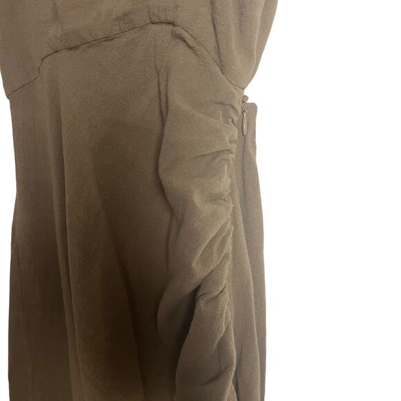 Just Bee Queen Aria Brown Linen Asymmetric Ruched Tie Back Midi Dress Size S - Picture 8 of 13
